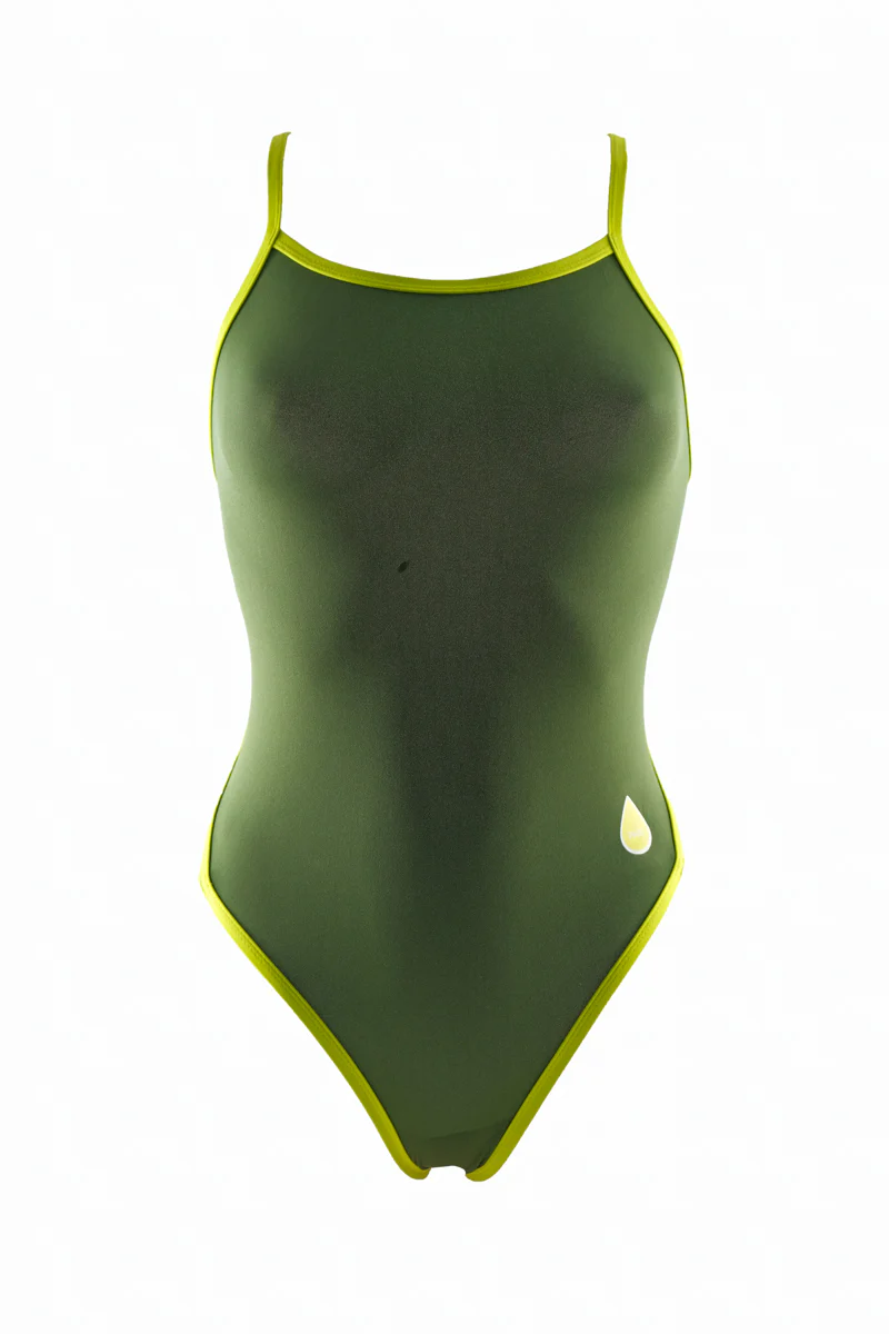 Maillot de bain femme 1 pièce - PMR Classic - Kaki/ bretelles Jaune fluo – Image 7